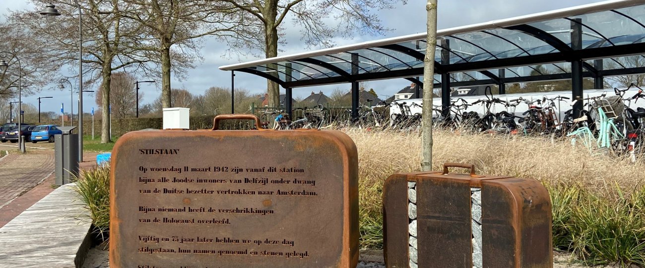Monument "Standing still" in Delfzijl, the Netherlands. 