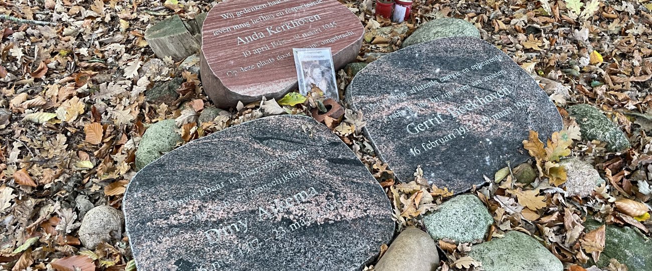 Memorial stones for Gerrit Boekhoven, Diny Aikema, and Anda Kerkhoven in Glimmen.