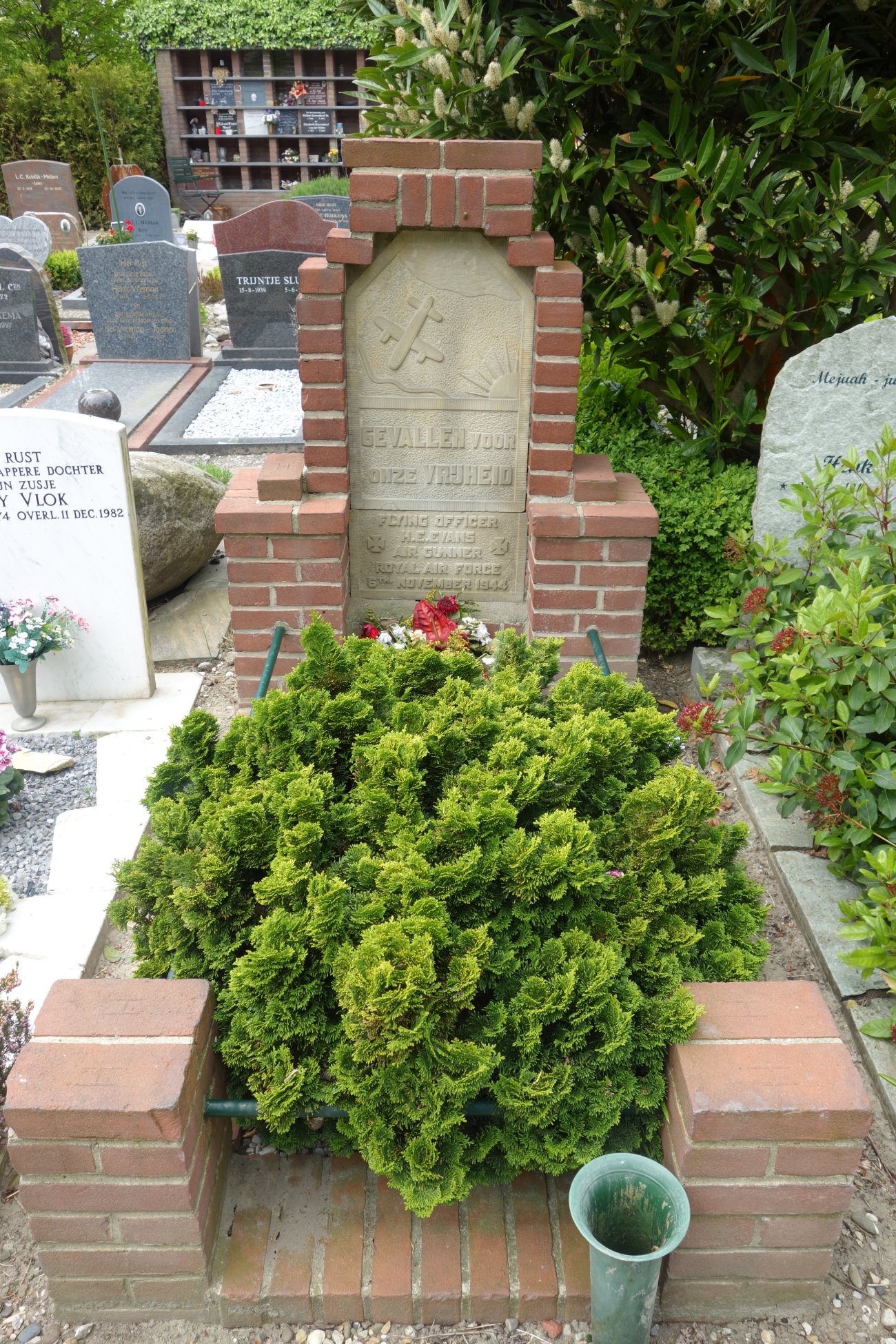 Grave in Bovenkarspel General Cemetery, North Holland, the Netherlands, of Flying Officer Henry Evans, RAF Volunteer Reserve. He served in 190 Squadron RAF, and died on 6 November 1944.