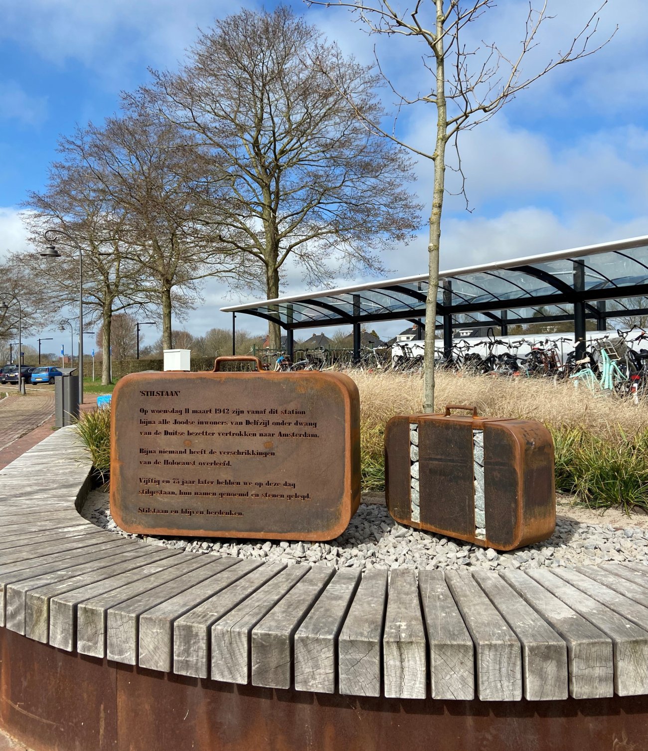 Monument "Standing still" in Delfzijl, the Netherlands. 